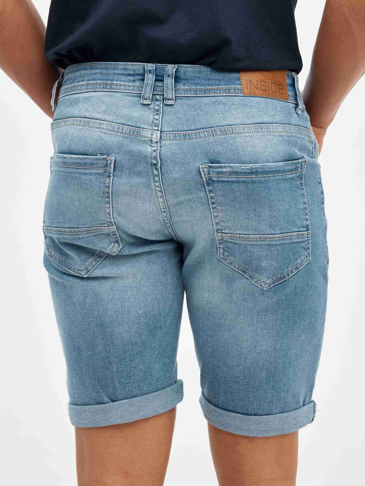 Slim bermuda shorts washed denim blue detail view
