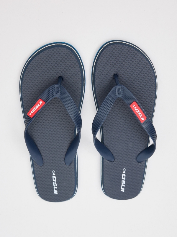Navy blue flip flops with engraved strips navy