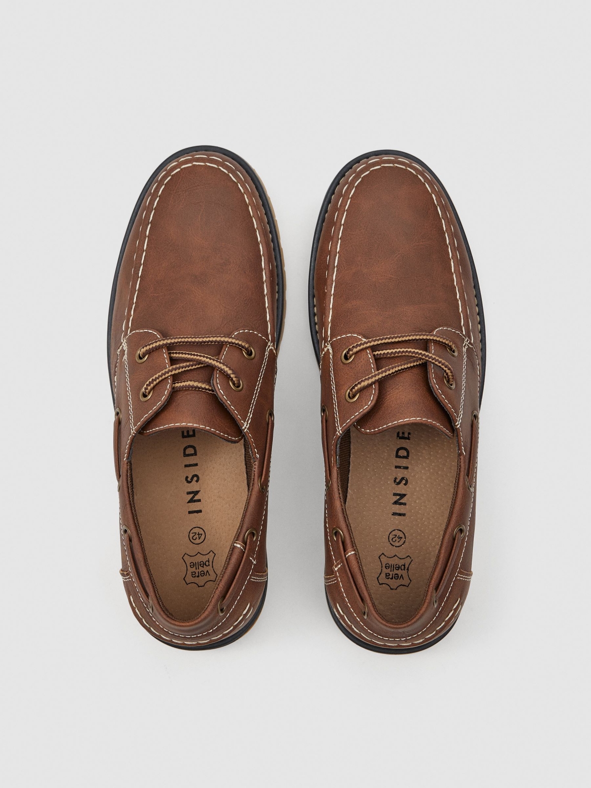 Brown leather effect nautical shoe brown zenithal view