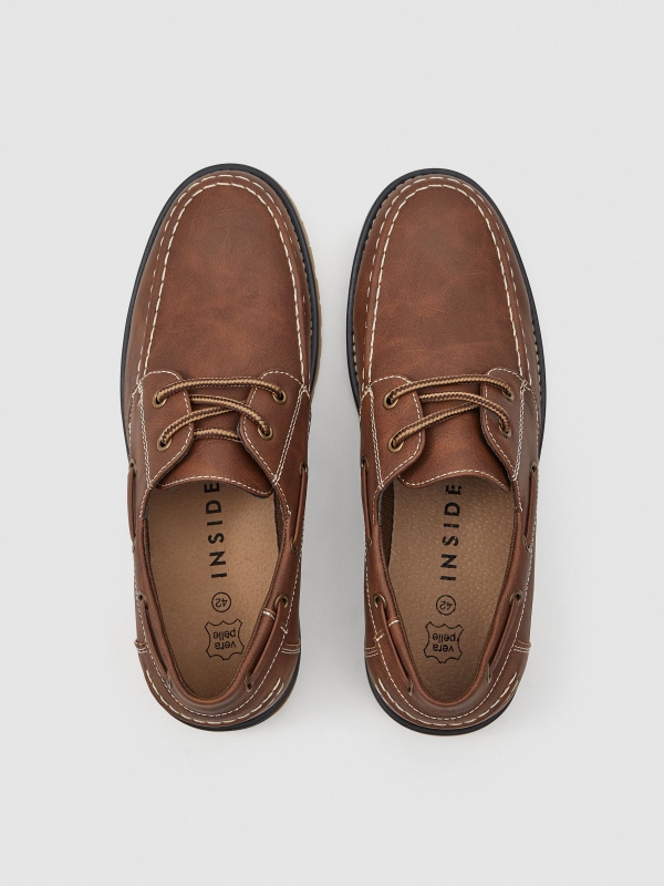 Brown leather effect nautical shoe brown zenithal view