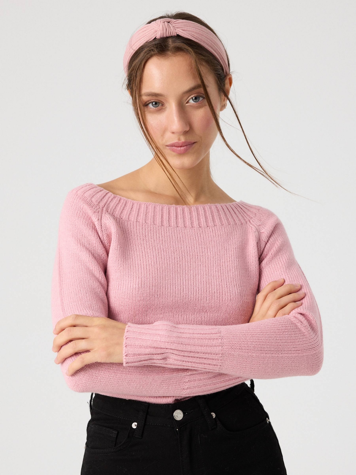 Marbled boat sweater pink middle front view