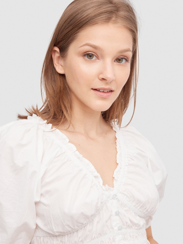 Swiss embroidered blouse off white detail view