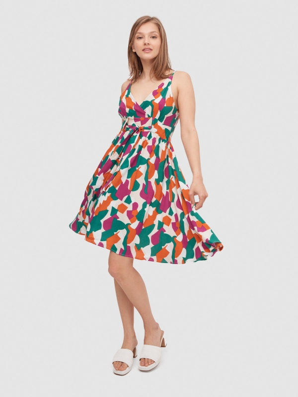 Stain print sundress multicolor front view
