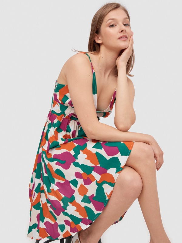 Stain print sundress multicolor detail view