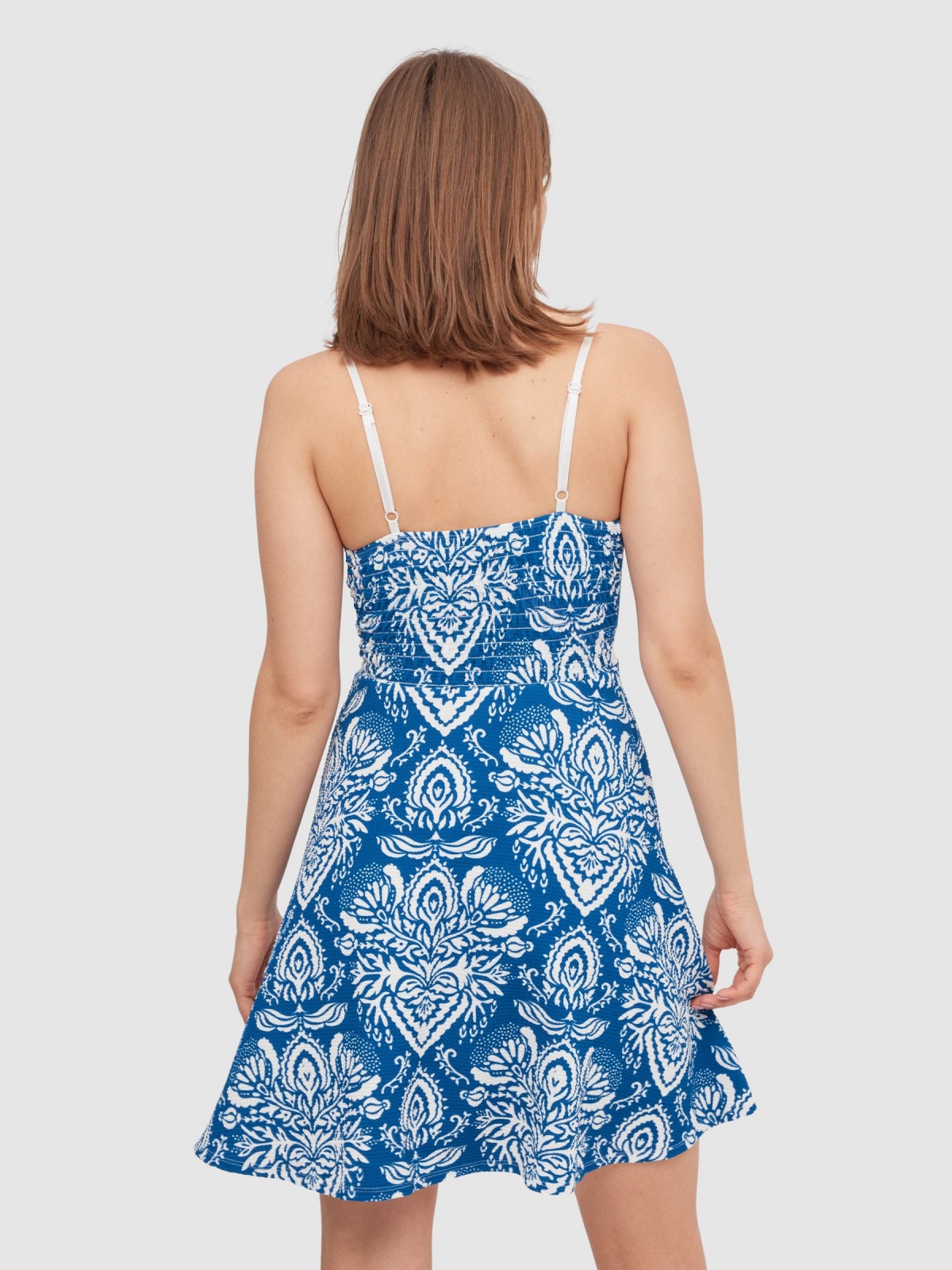 Printed flight dress blue middle back view