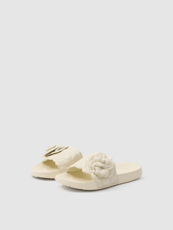 Flower flip flops off white lateral view