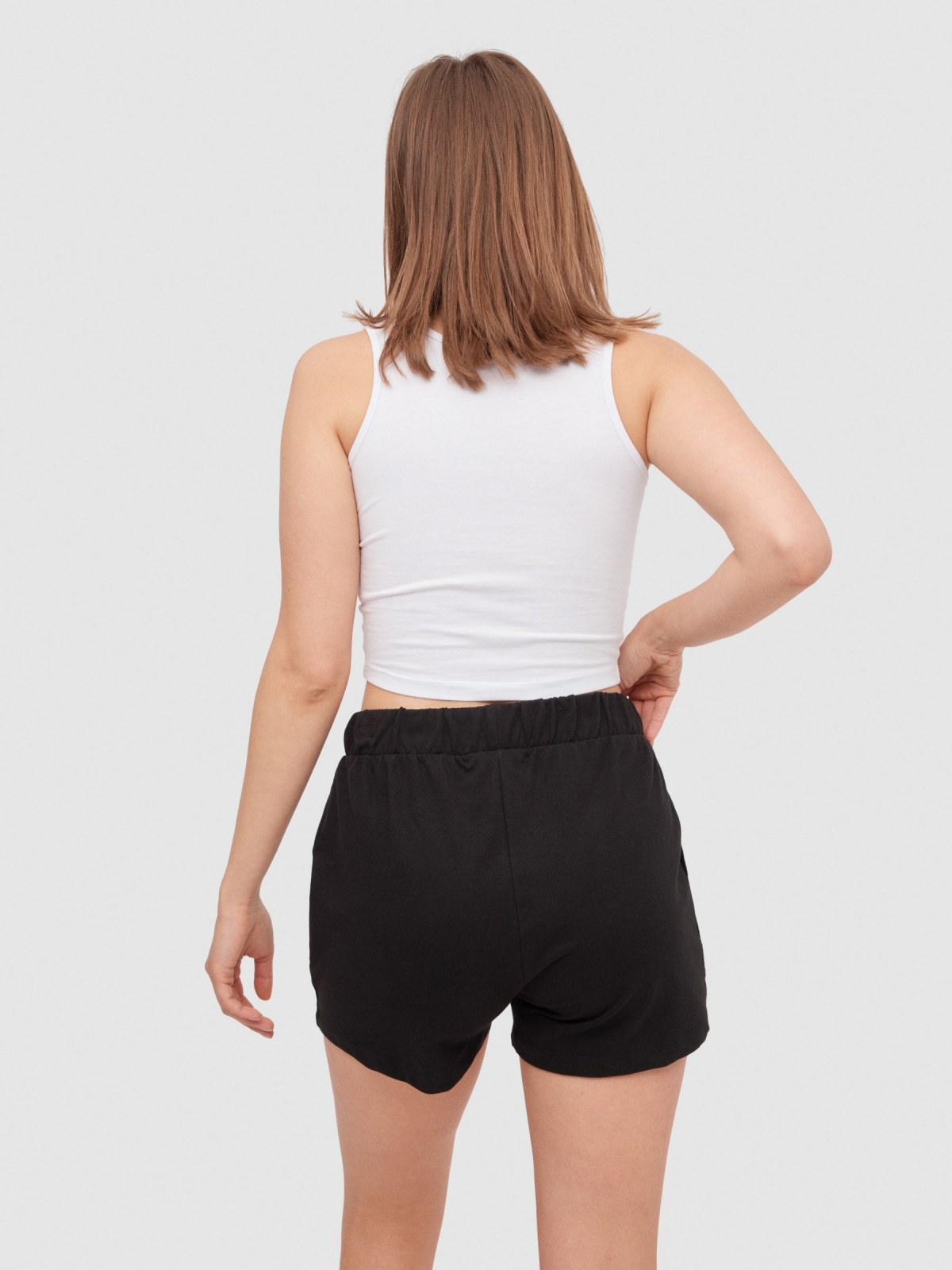 Elastic waist shorts with pockets black middle back view