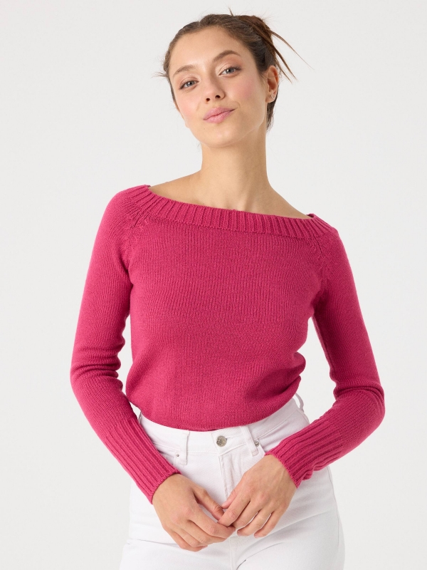 Marbled boat sweater fuchsia middle front view