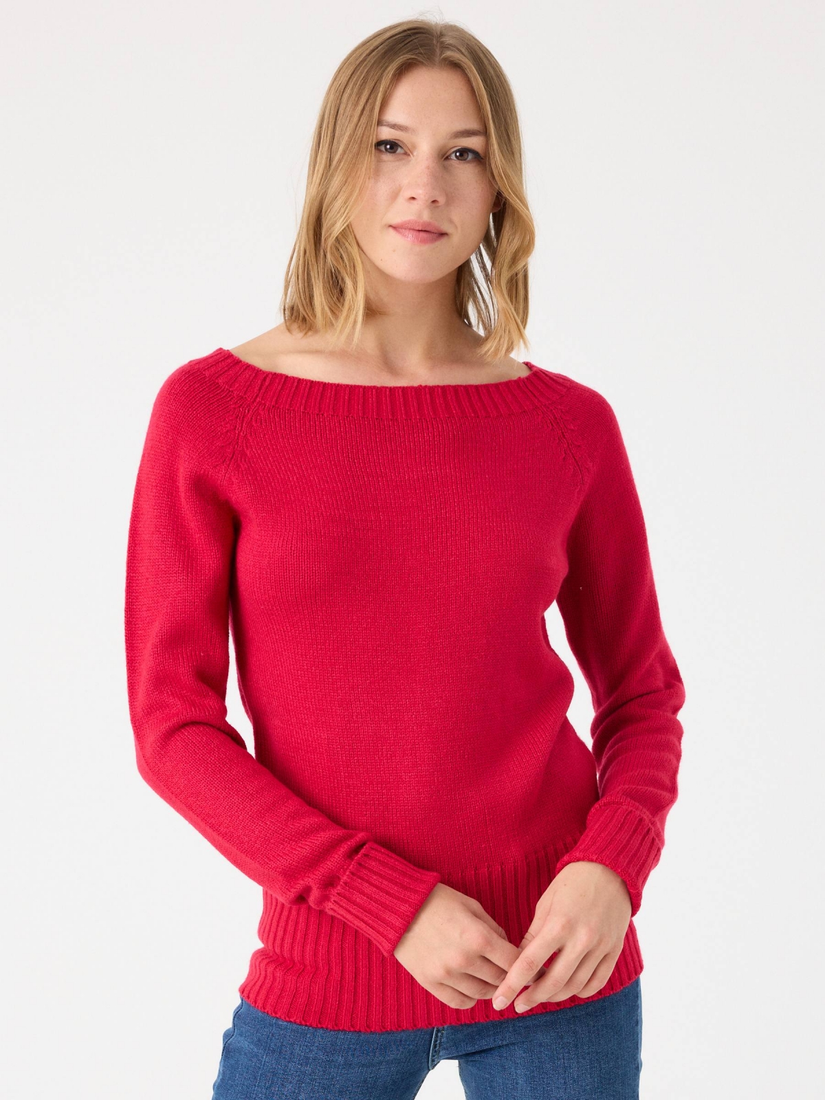 Marbled boat sweater red middle front view