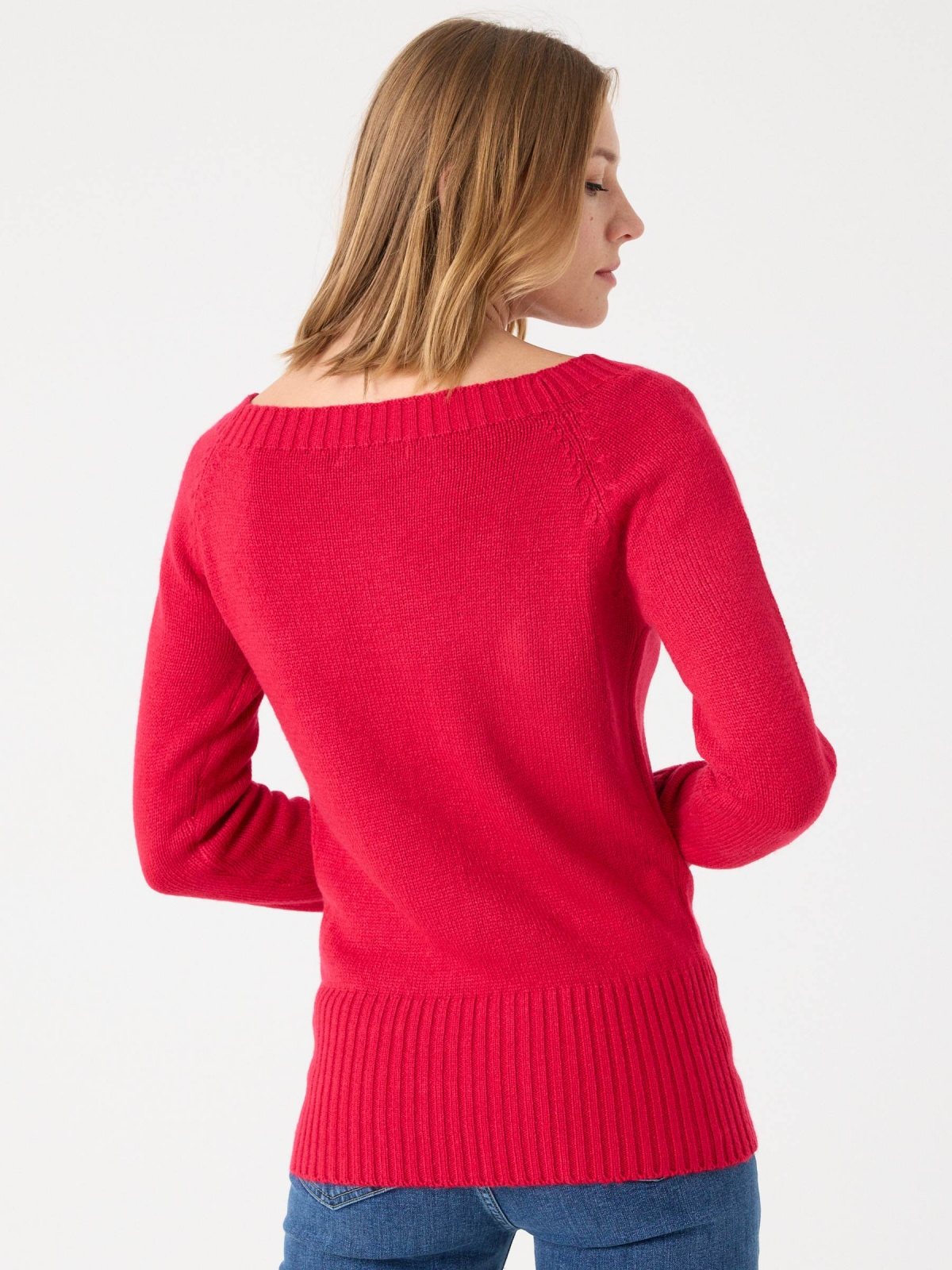 Marbled boat sweater red middle back view
