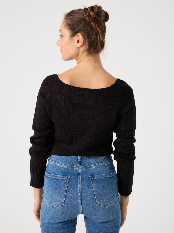 Marbled boat sweater black middle back view