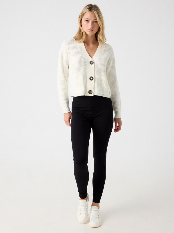 Cardigan with pockets off white front view