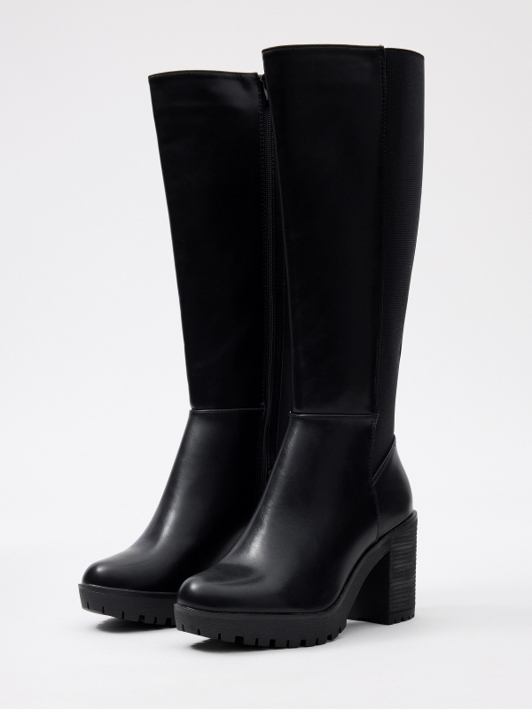 High boot with elastics black 45º front view