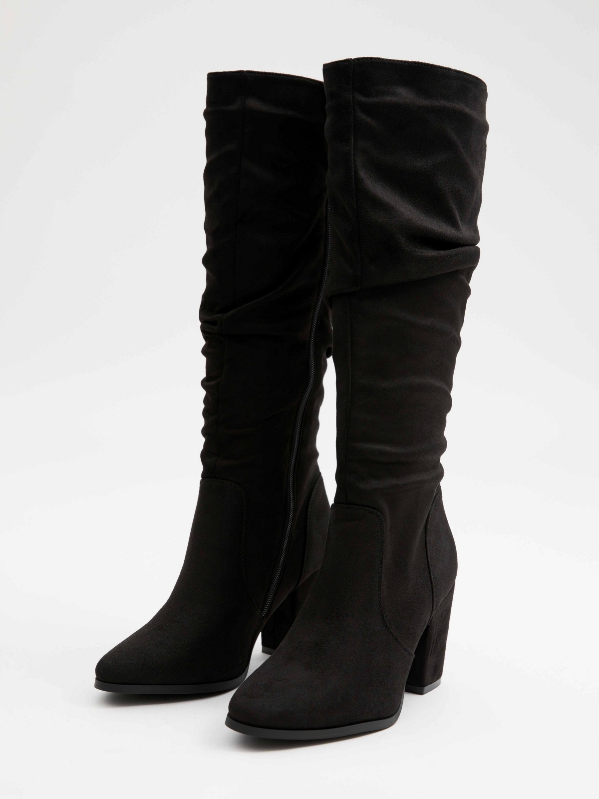 Basic draped high boots black 45º front view