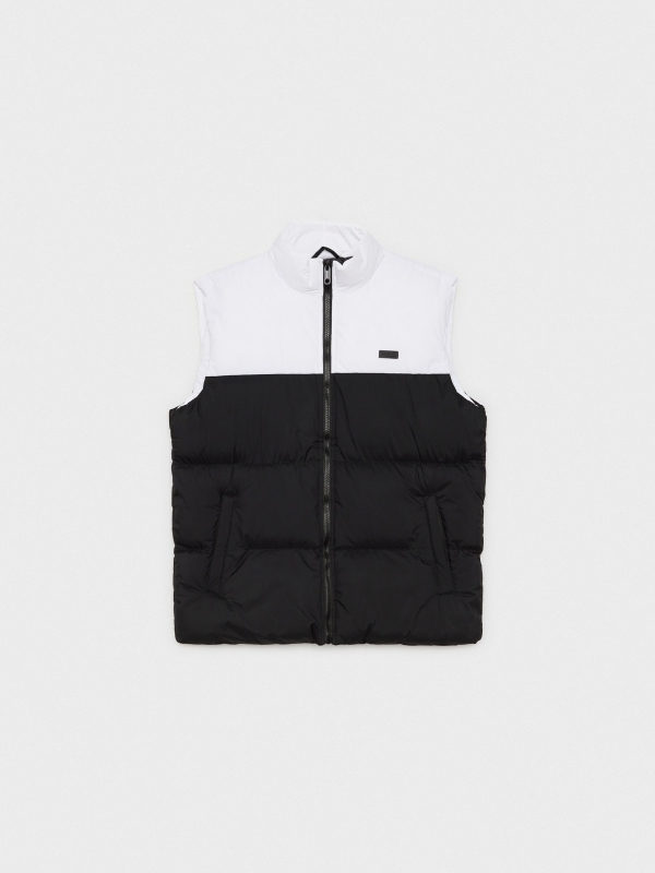  White block color quilted vest black