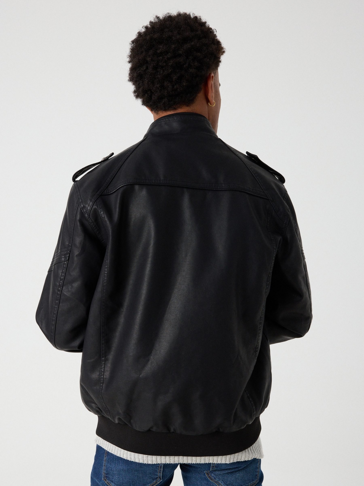 Black leather effect jacket black middle back view