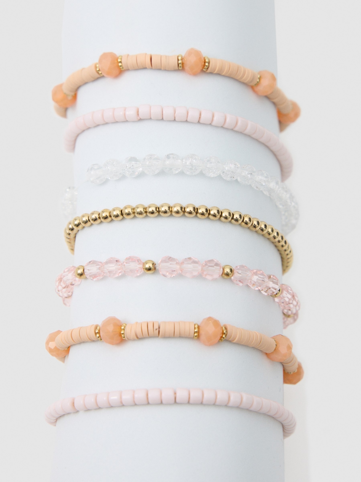 Set pulseiras rosa claro vista detalhe