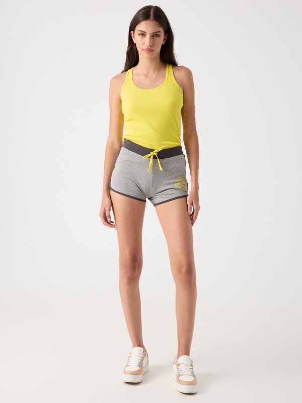 Adjustable waist printed shorts grey front view