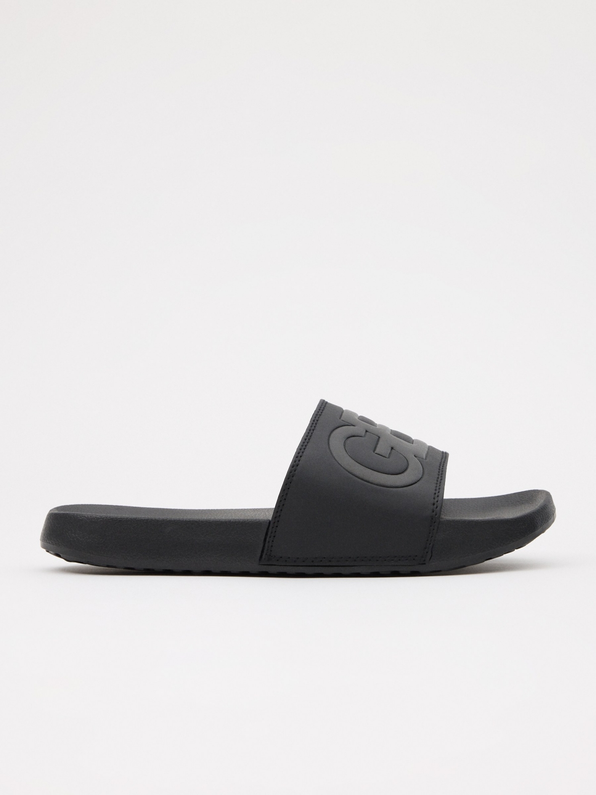 Embossed leather-effect shovel flip-flops black lateral view