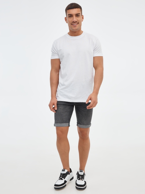 Washed gray denim bermuda shorts dark grey front view