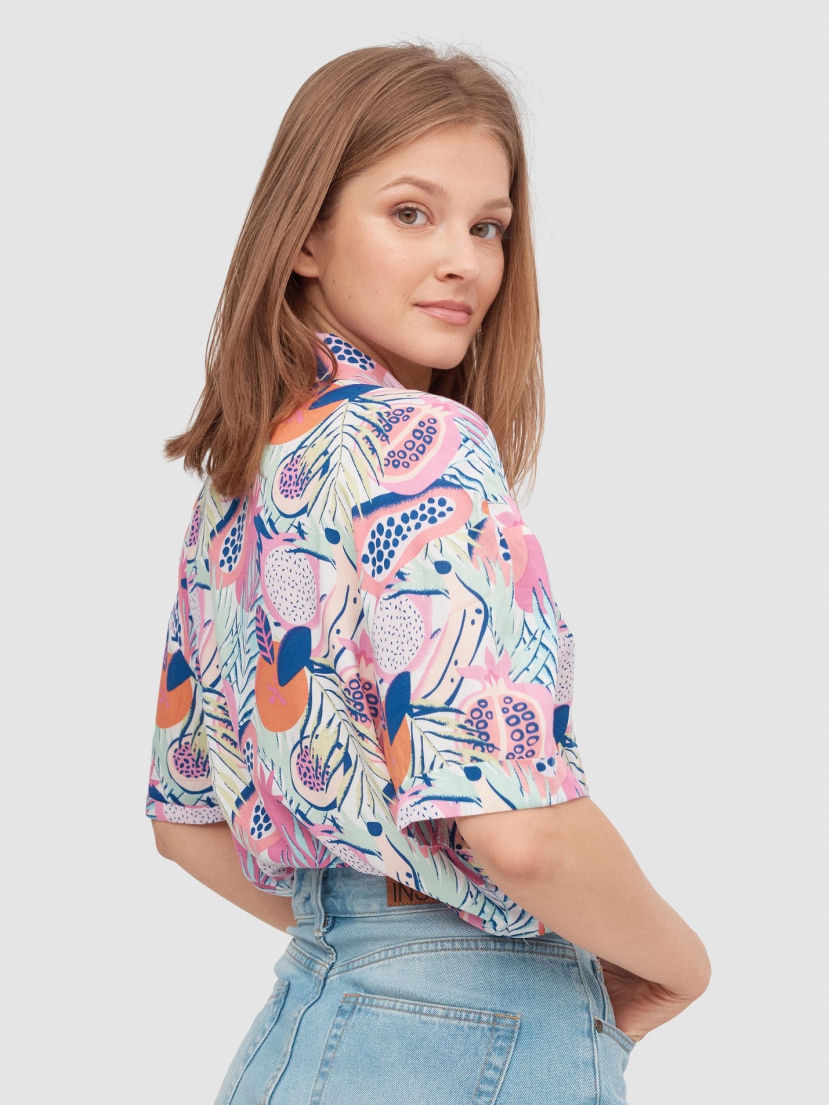 Tropical print shirt multicolor middle back view