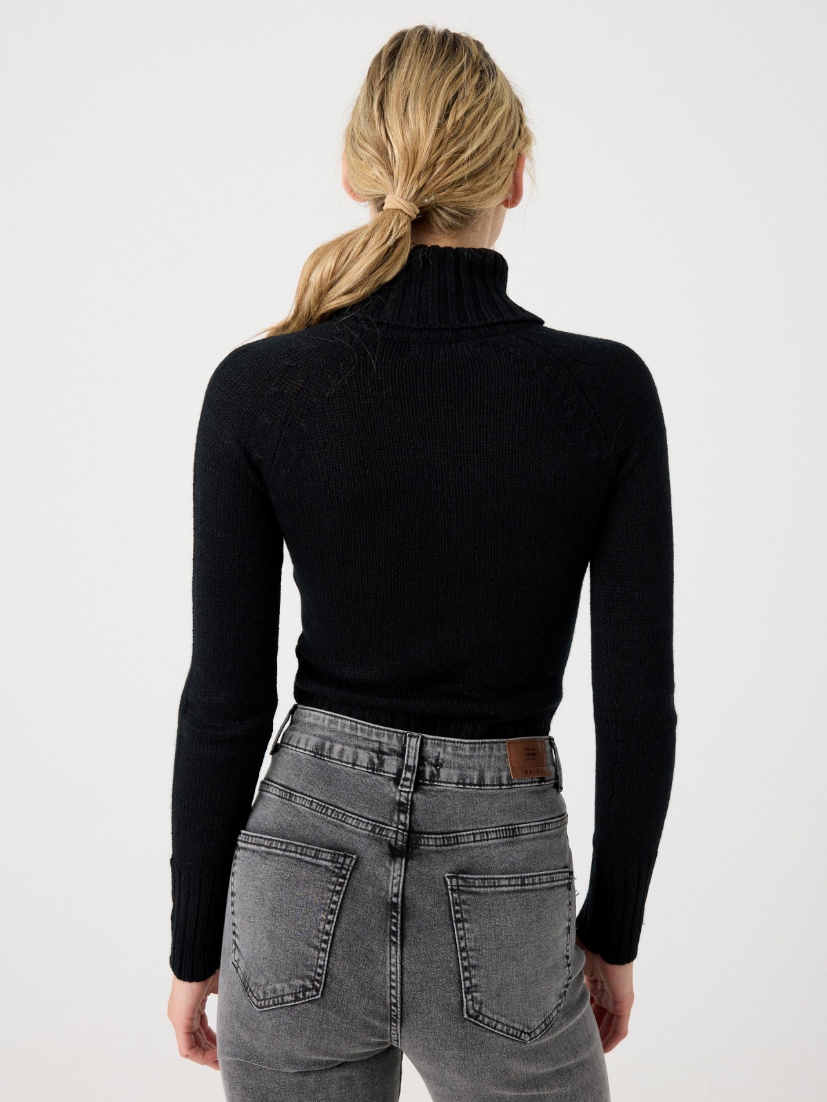 Basic turtleneck sweater black middle back view