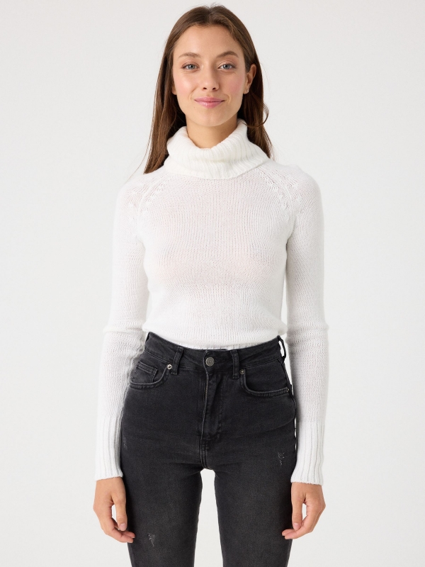 Basic turtleneck sweater white middle front view