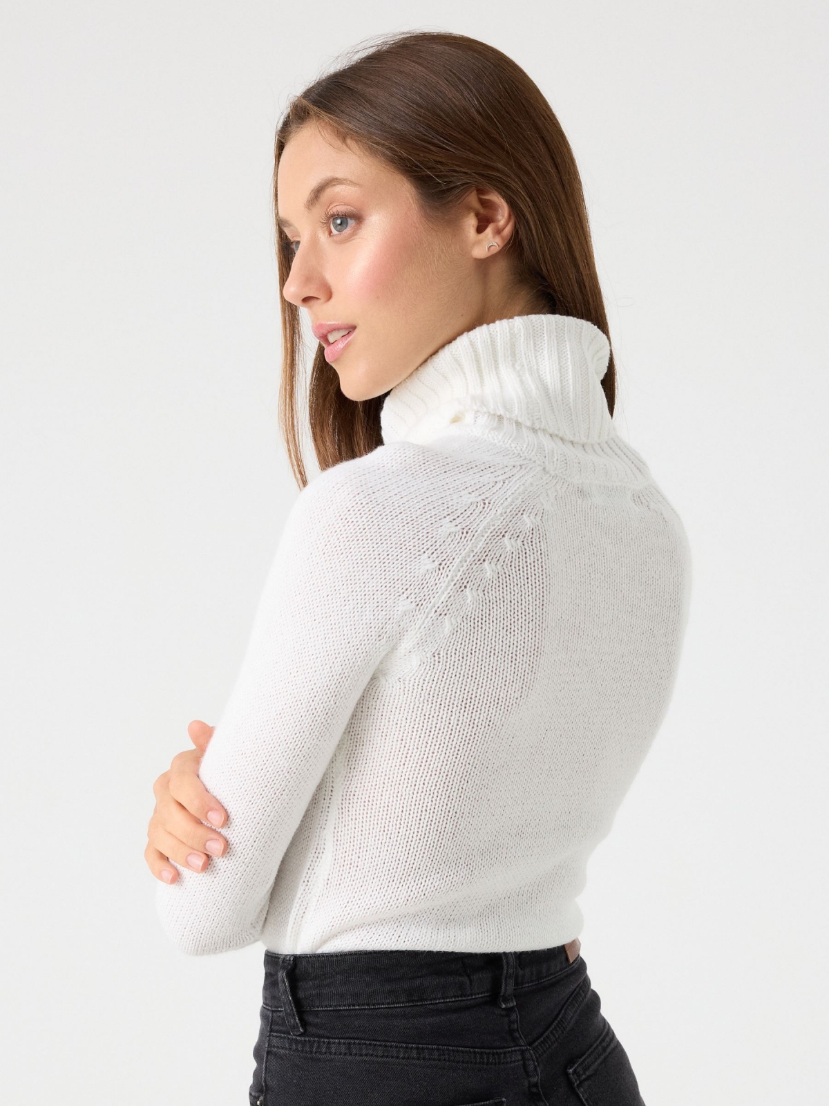 Basic turtleneck sweater white middle back view