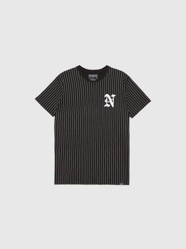  T-shirt com riscas verticais preto