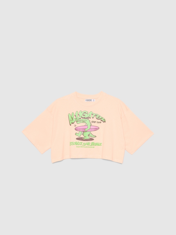  Camiseta crop cocodrilo rosa
