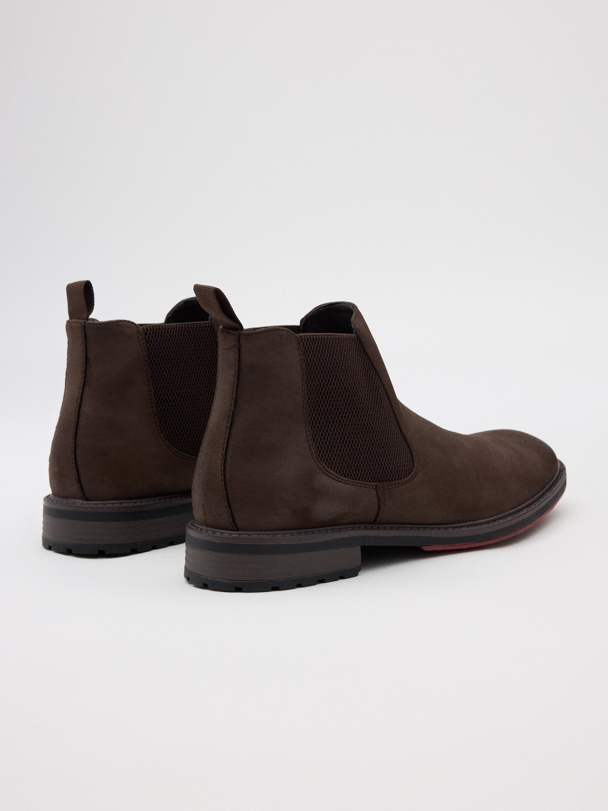 Classic ankle boots with elastic dark brown 45º back view
