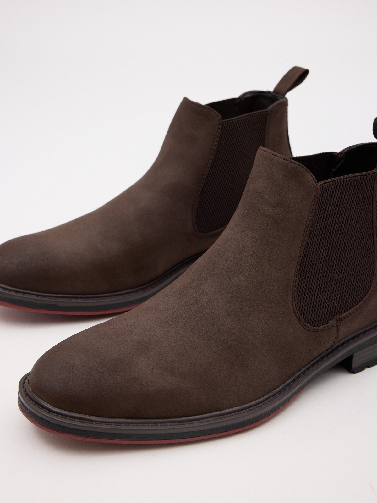 Classic ankle boots with elastic dark brown detail view