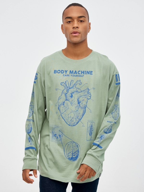 Body Machine T-shirt greyish green middle front view