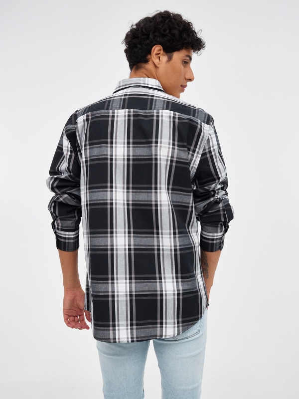 Plush plaid shirt black middle back view