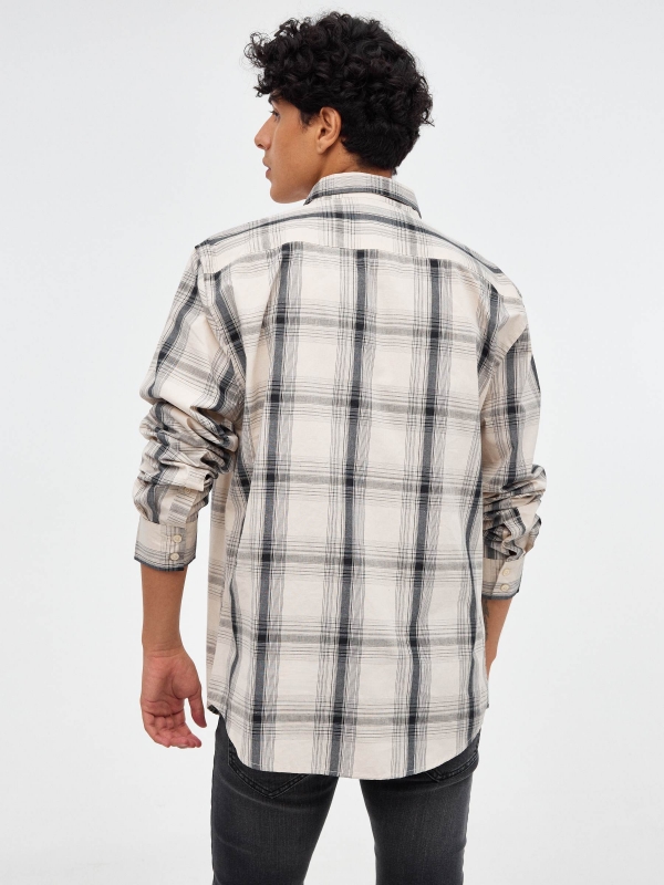 Plaid shirt with pocket beige middle back view