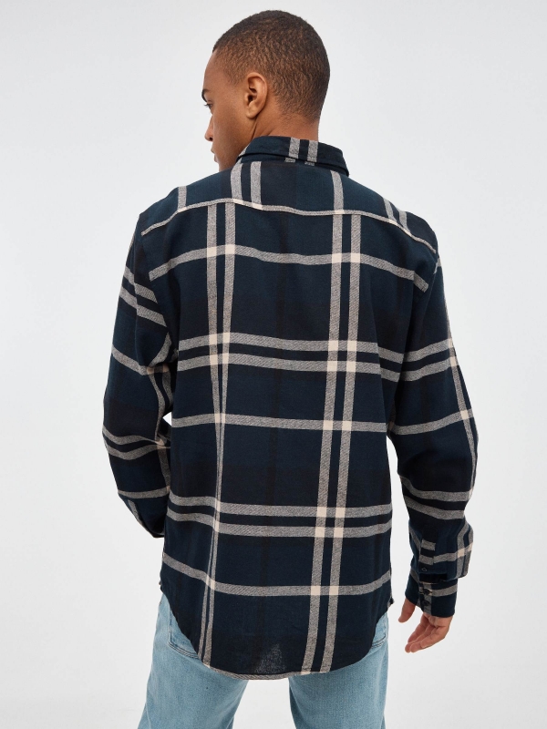 Checked flannel shirt blue middle back view