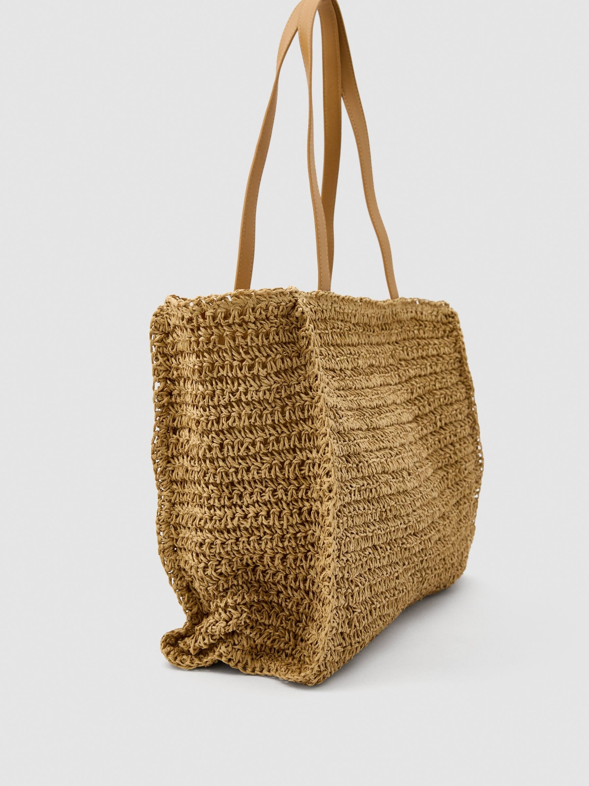 Natural basket shoulder bag brown 45º side view