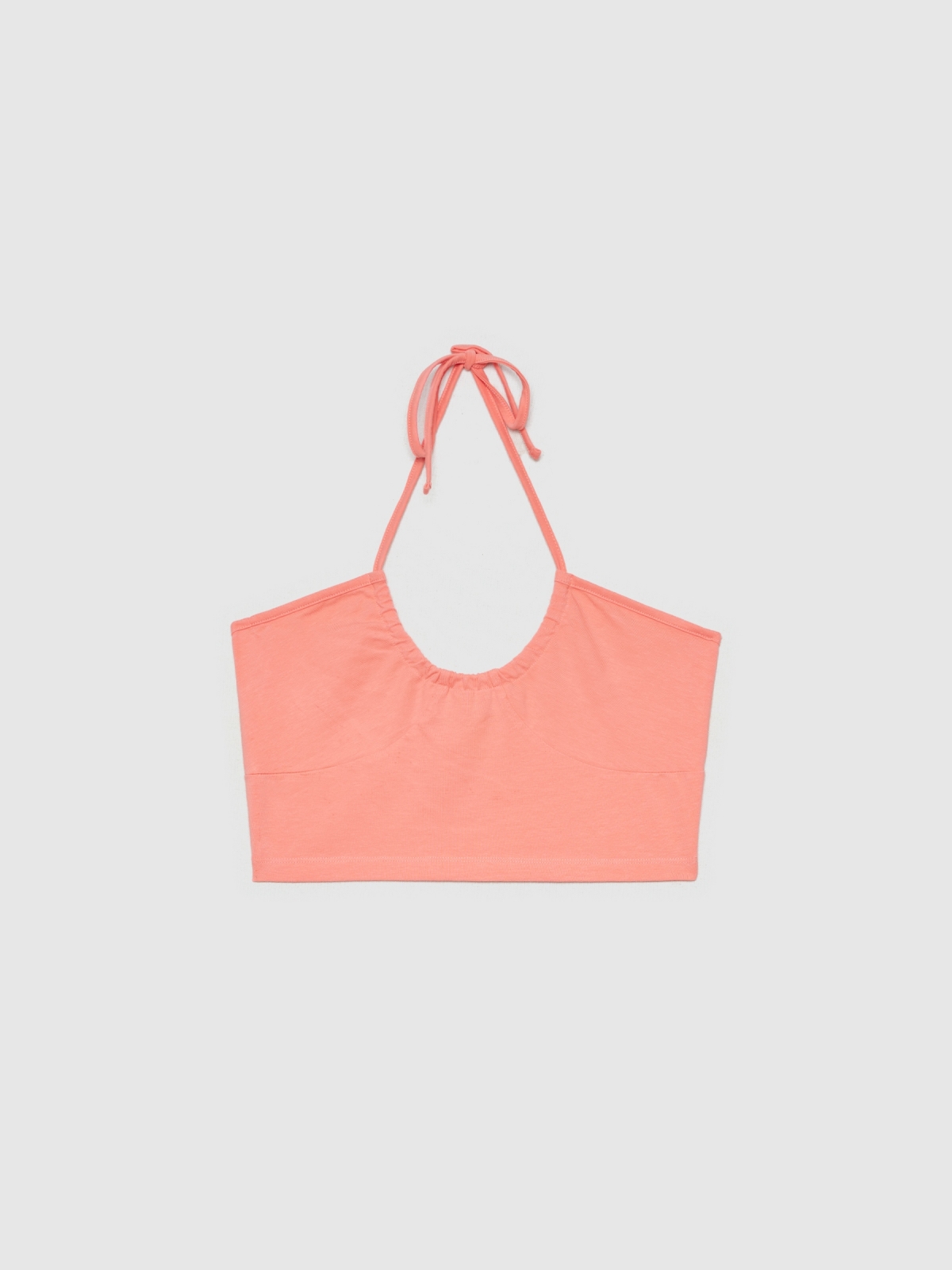  Crop top tied at the neck coral
