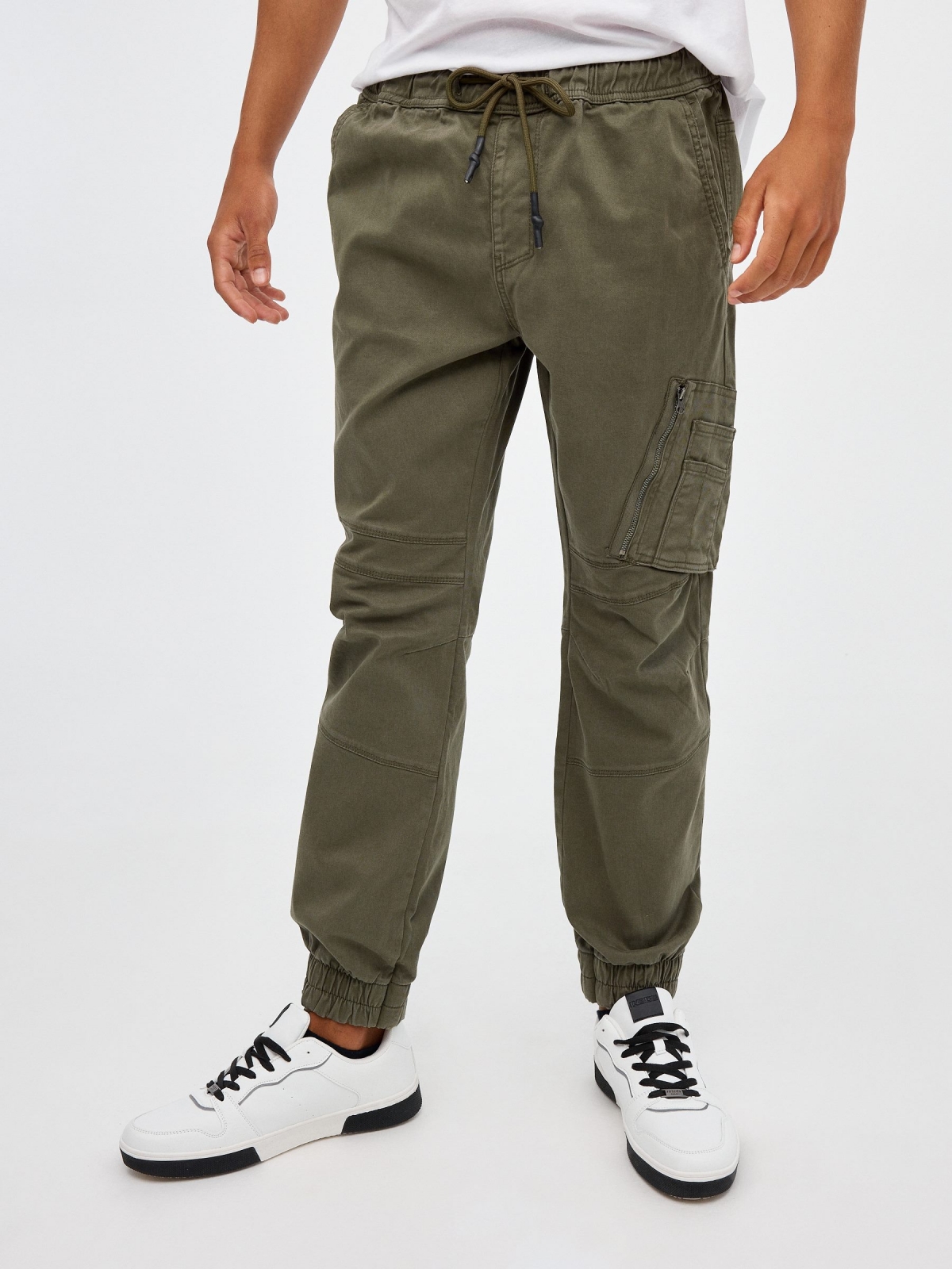 Closed pocket jogger pants green middle front view