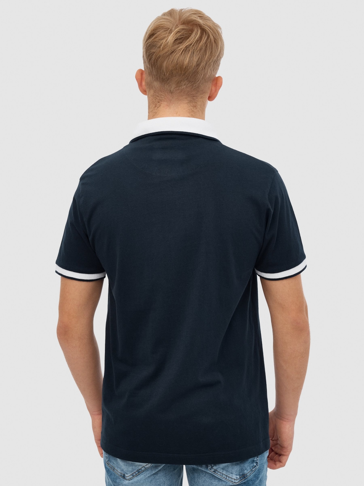 Basic polo shirt navy middle back view