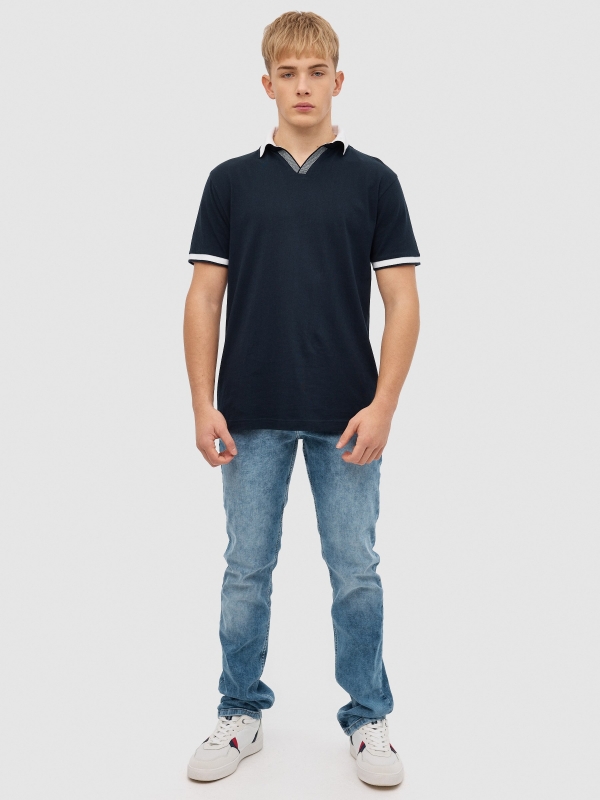 Basic polo shirt navy front view