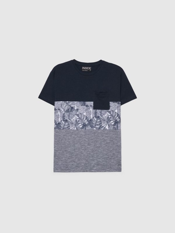  T-shirt texturada com bolso azul marinho