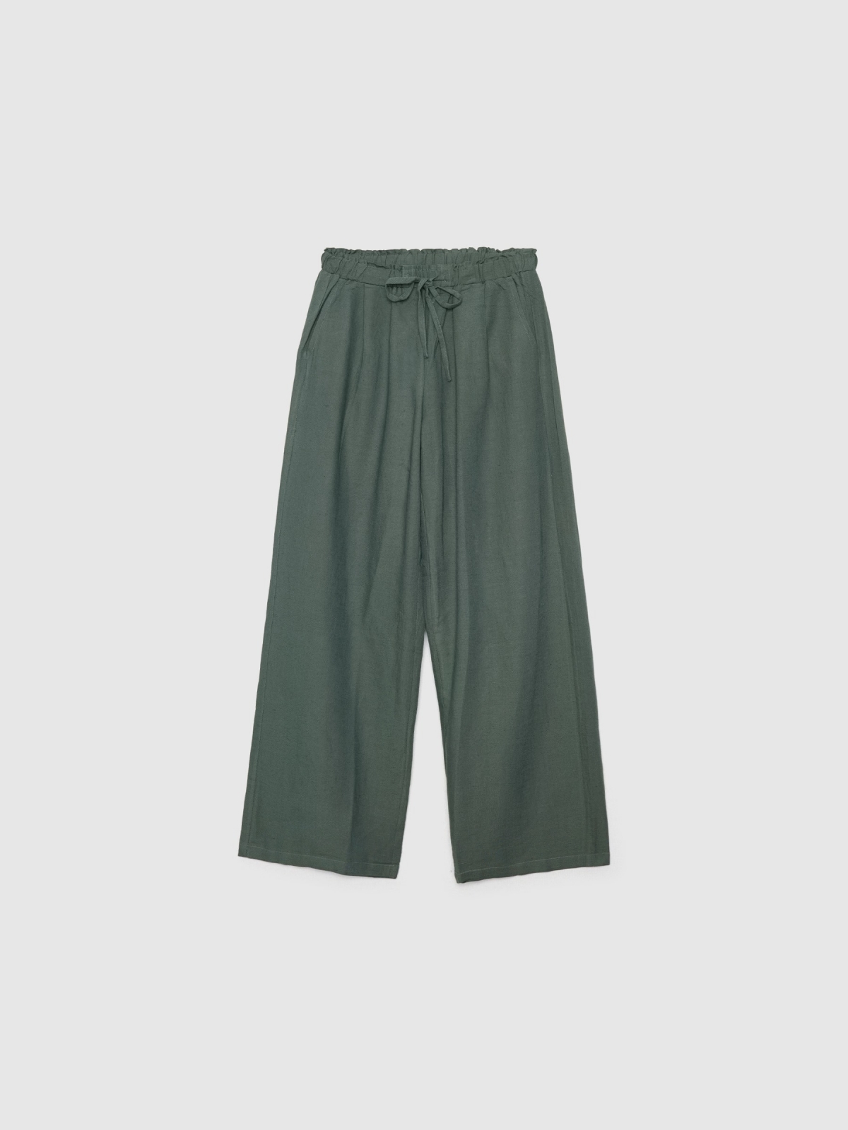  Pantalón wide-leg lino verde oscuro
