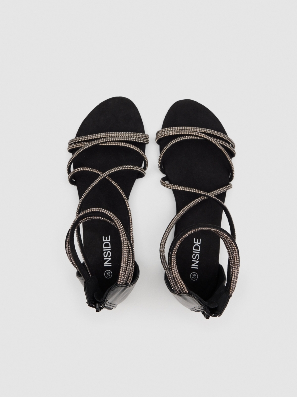 Sandálias brilhantes preto/bege vista superior