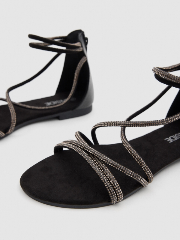 Sandálias brilhantes preto/bege vista detalhe