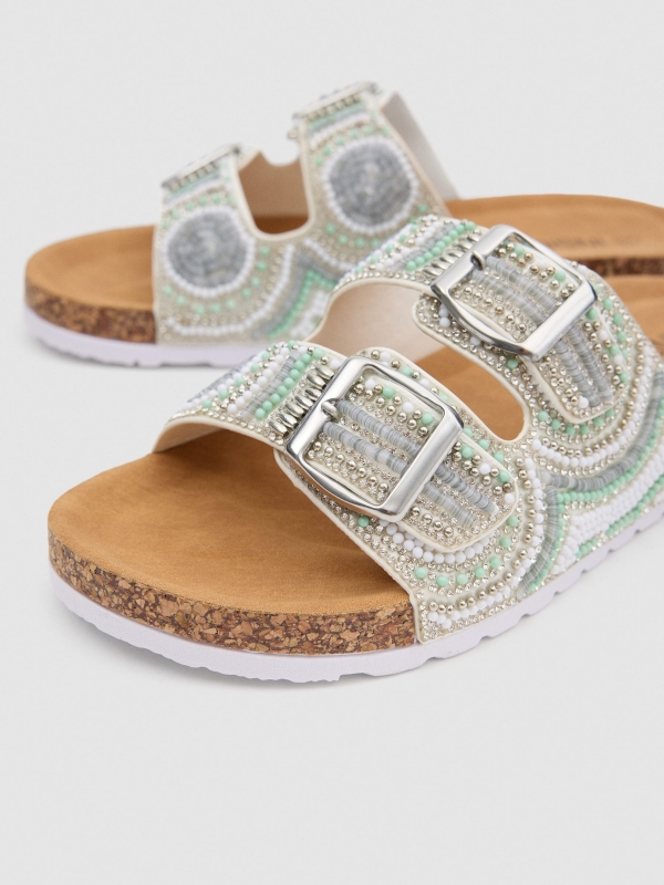 Two buckle sandal white detail view