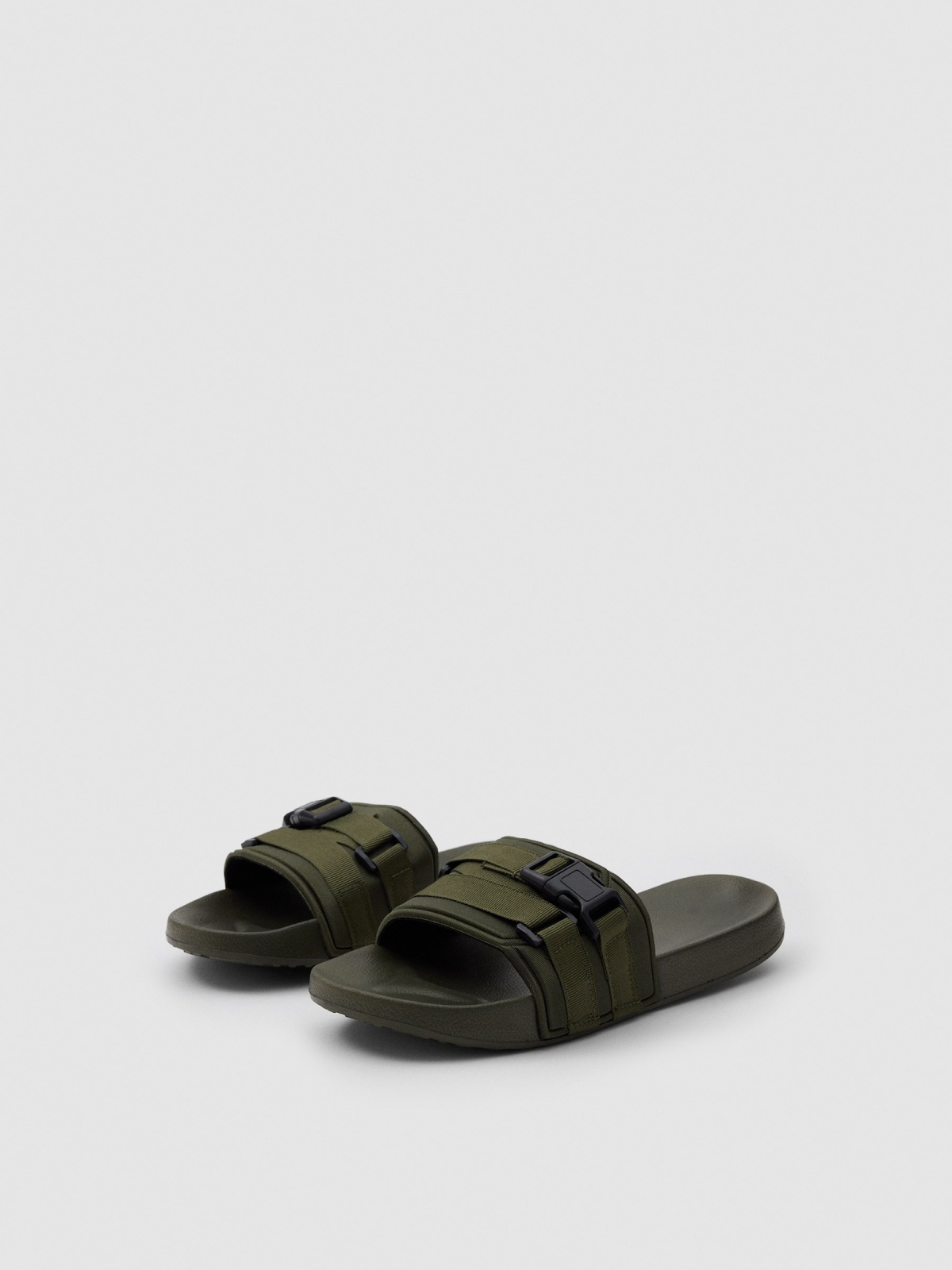 Buckle flip flop olive green lateral view