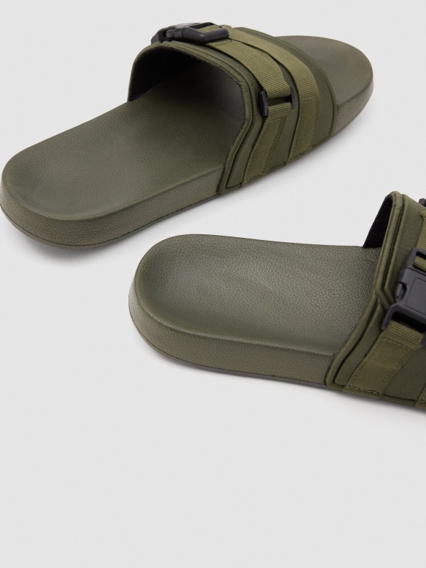 Buckle flip flop olive green detail view