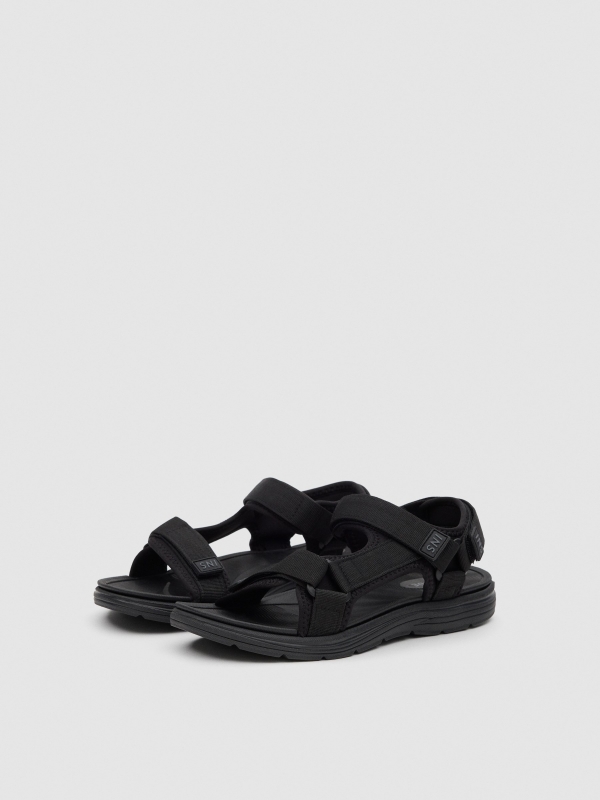 Sandalia deportiva nylon negra negro vista frontal 45º
