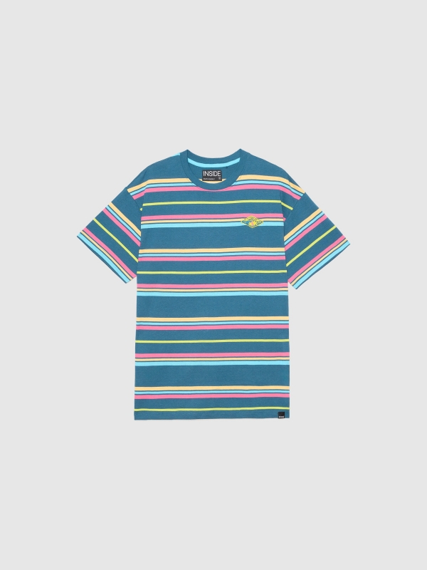  Oversize T-shirt with coloured stripes petrol blue